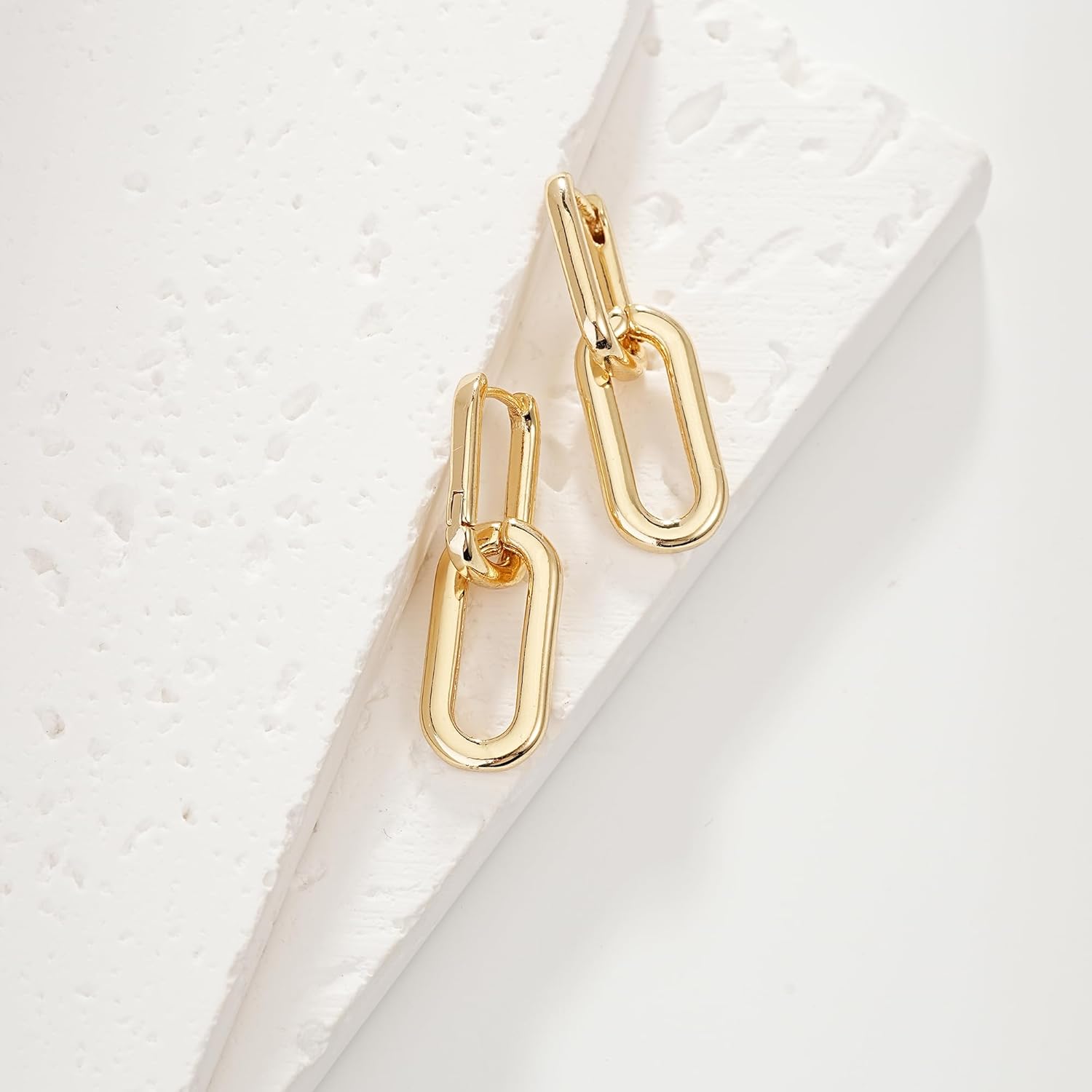 18K Gold Plated Paperclip Earrings For Women Trendy Chain Link Earrings Gold Statement Square Hoop Earrings Rectangle Drop Dangle Earrings Jewelry Gifts For Wedding - Image 3