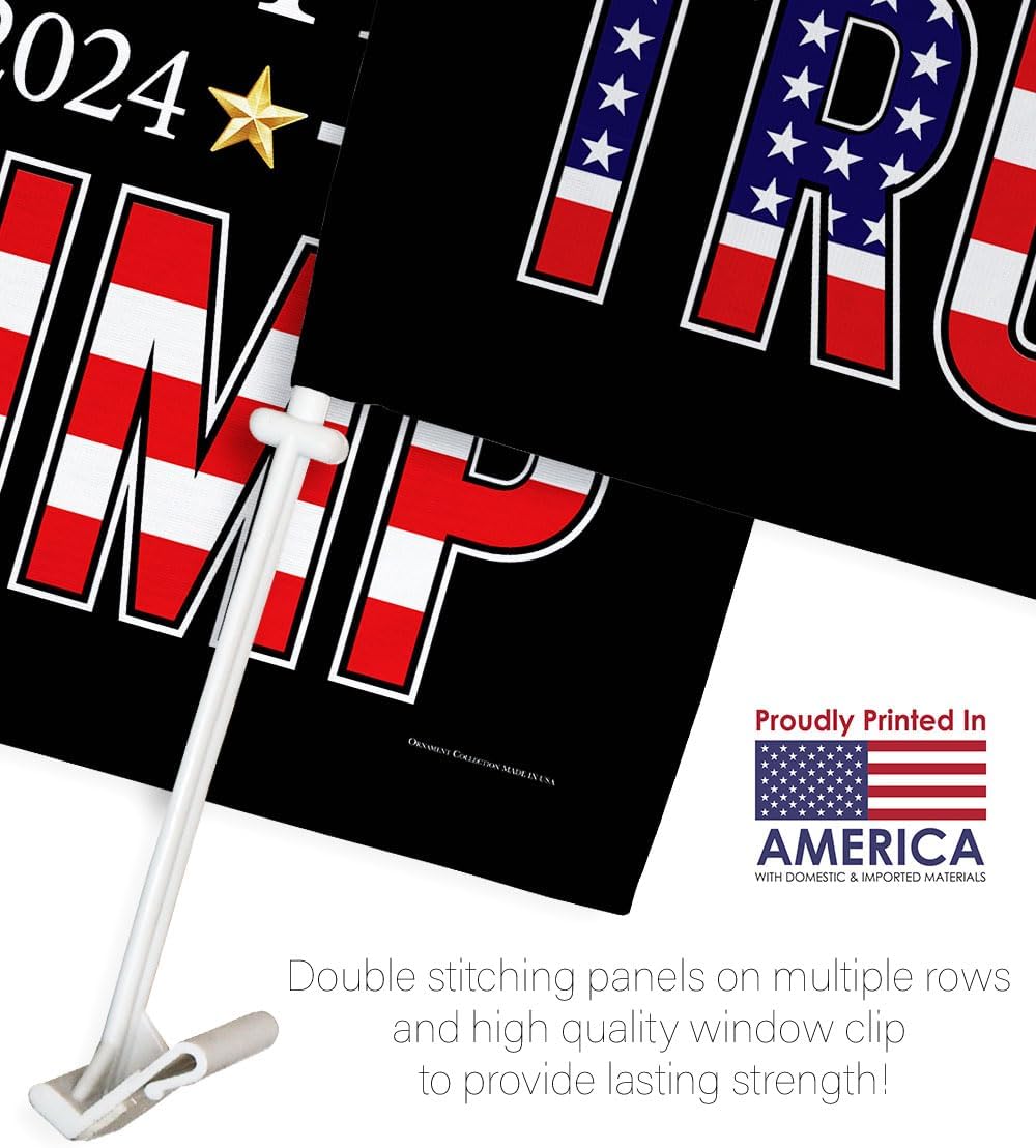 AMERICA FIRST TRUMP 2024 Flag For Car American Bandera Para Carros Window Clip Pole Mount Kit 2024 Poster President 47 Auto Decor MAGA Sign Outdoor Decorations Republican Gift Made In USA