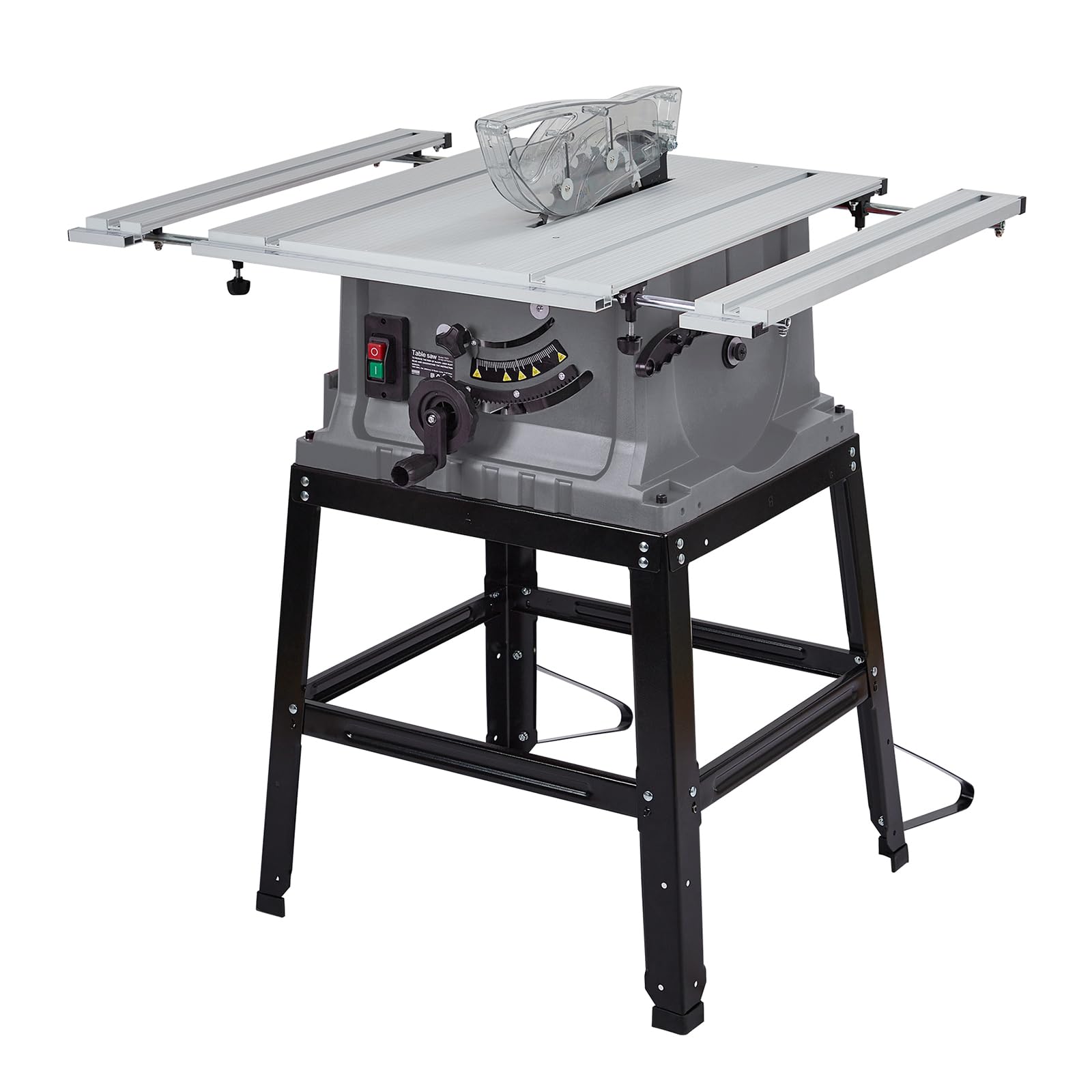 Table Saw, 10 Inch 15A Multifunctional Saw With Stand & Push Stick, 90° Cross Cut & 0-45° Bevel Cut, 5000RPM, Adjustable Blade Height for Woodworking, Grey