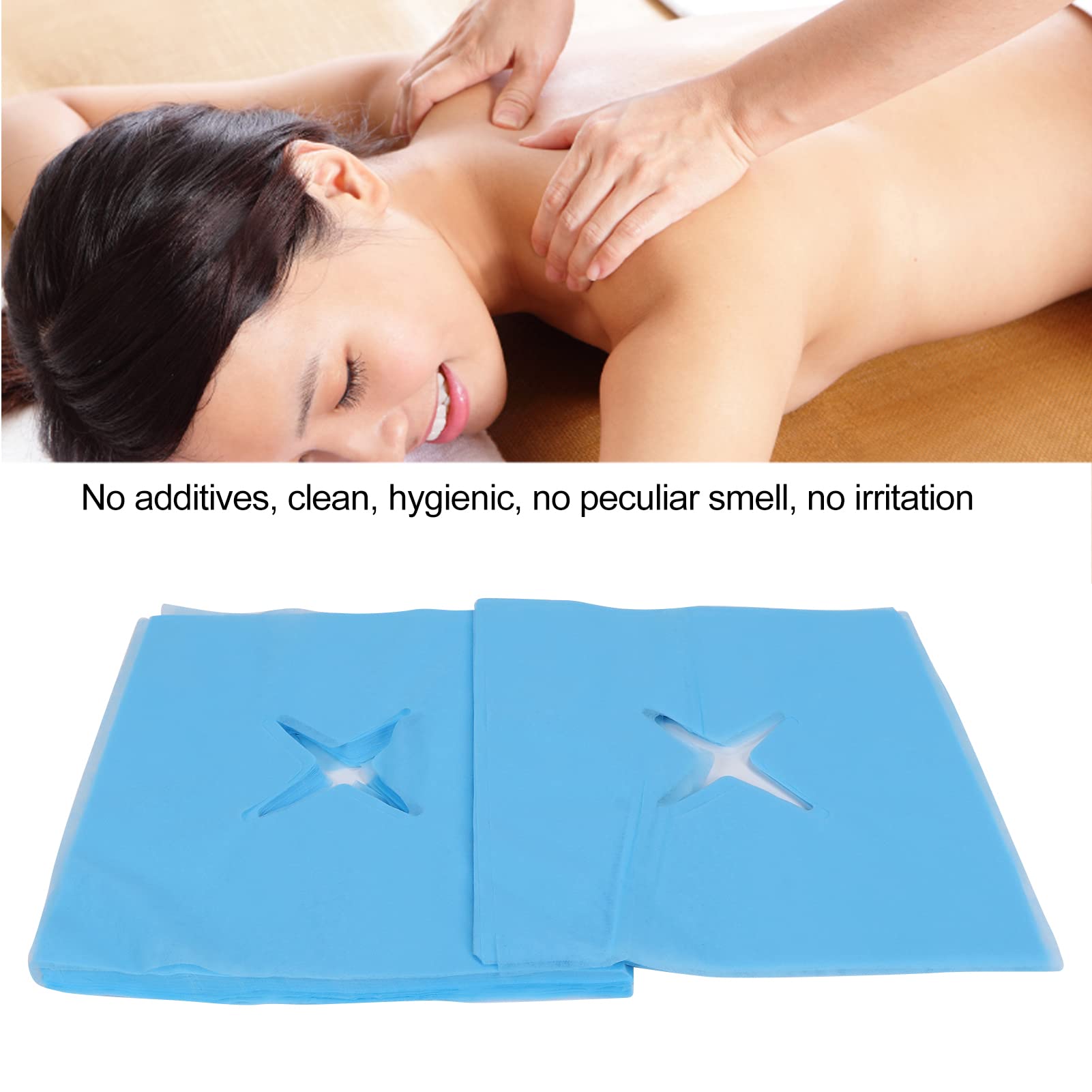 100pcs Disposable Face Cradle Covers, Hole Design Good Water Absorption SPA Towels Massage Face Covers/Headrest Covers for Beauty Salons(Blue)
