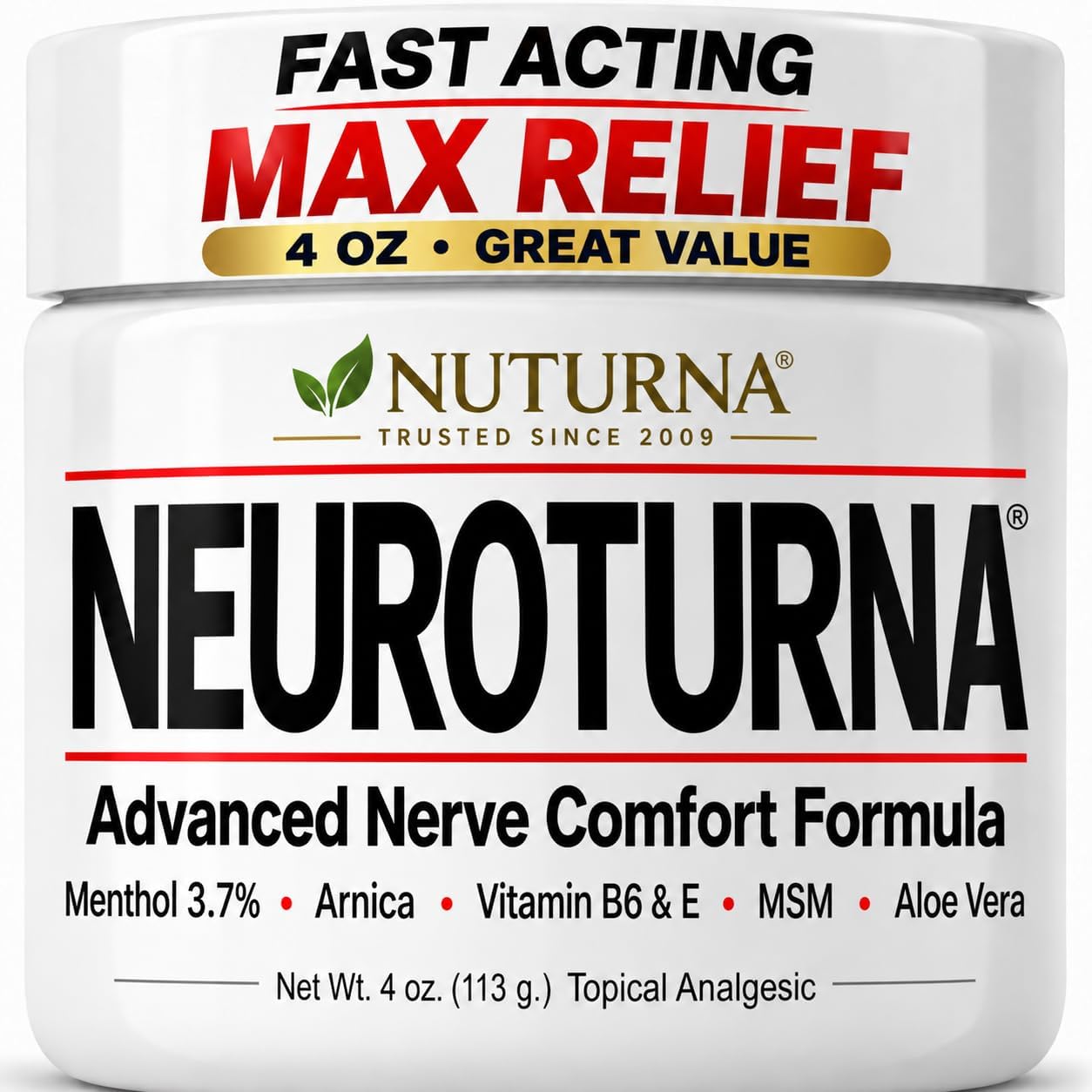 Neuropathy Nerve Cream - Fast-Acting Maximum Strength 3.7% Menthol for Feet, Hands, Legs & Toes - Cooling Nerve Comfort - Non-Greasy with Arnica, MSM & Aloe Vera - Made in USA - XL 8 oz Value Size — Amazon image 10