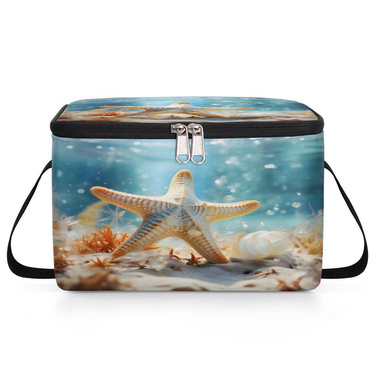 GzLeyigou Starfish in Sea Water Lunch Bags for Women Men 9 Cans, Hot & Cold Food Delivery Bag Insulated Grocery Bag Insulated Lunch Box Coral Cooler Bag for Office Work Picnic Beach