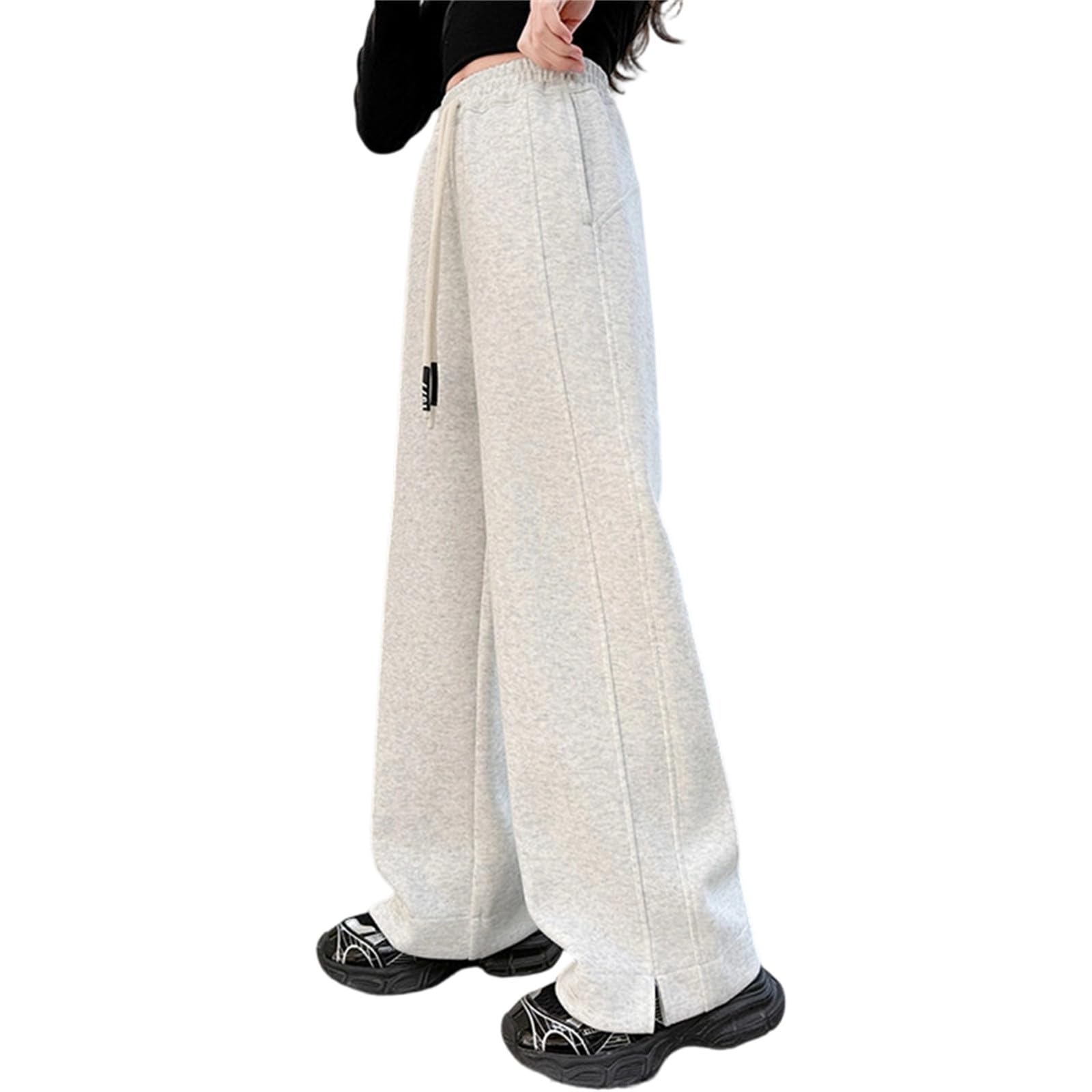 Pantaloni della tuta a gamba larga per bambini e ragazzi con spacchi larghi gamba dritta pantaloni da jogging casual da corsa vestibilità ampia tinta unita gamba aperta pantaloni da pista a vita alta