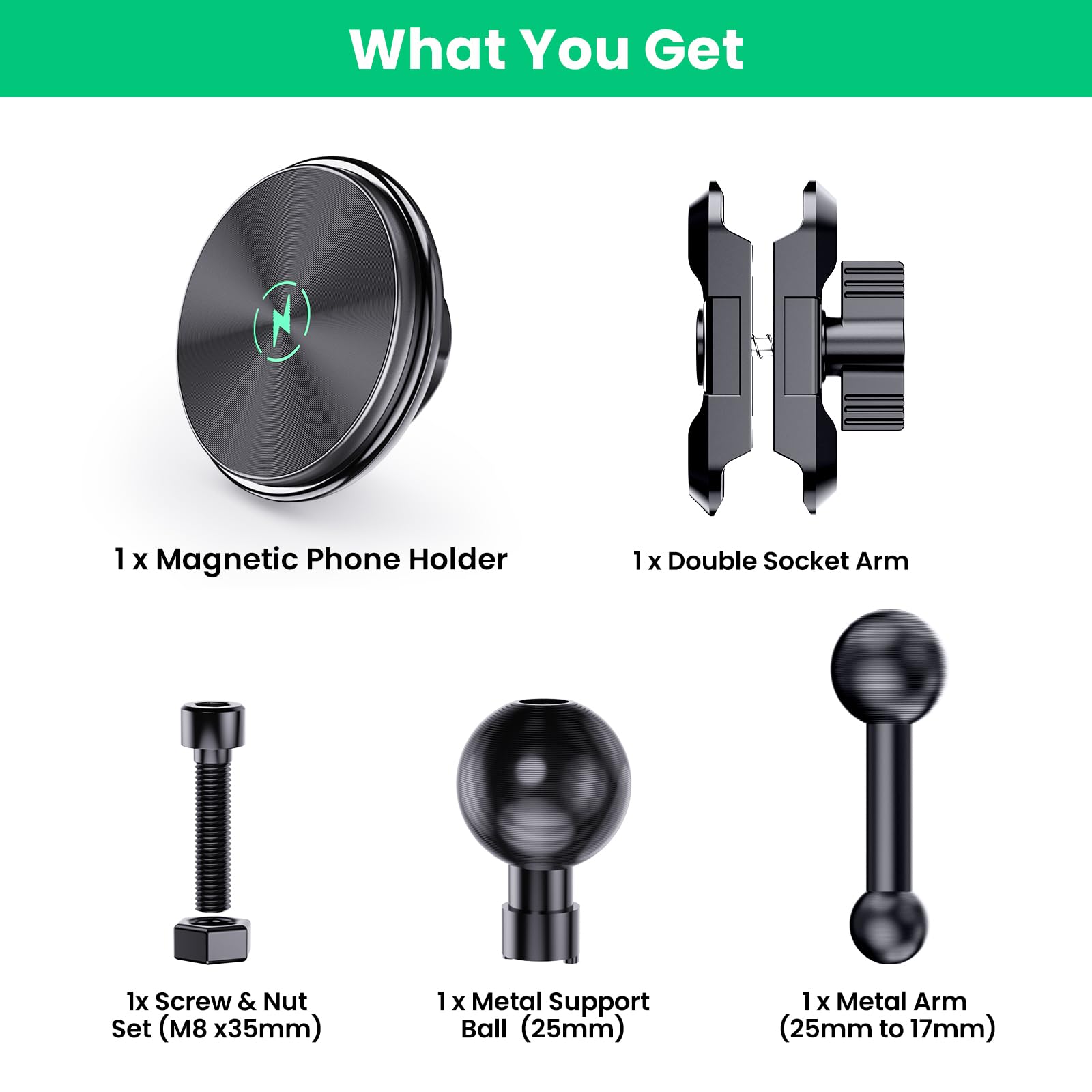 Kaishengyuan Supporto di ricarica magnetico per cruscotto con braccio a doppia presa da 8 cm + braccio di montaggio rotante di estensione compatibile con iPhone e smartphone Android – Adatto a sfere