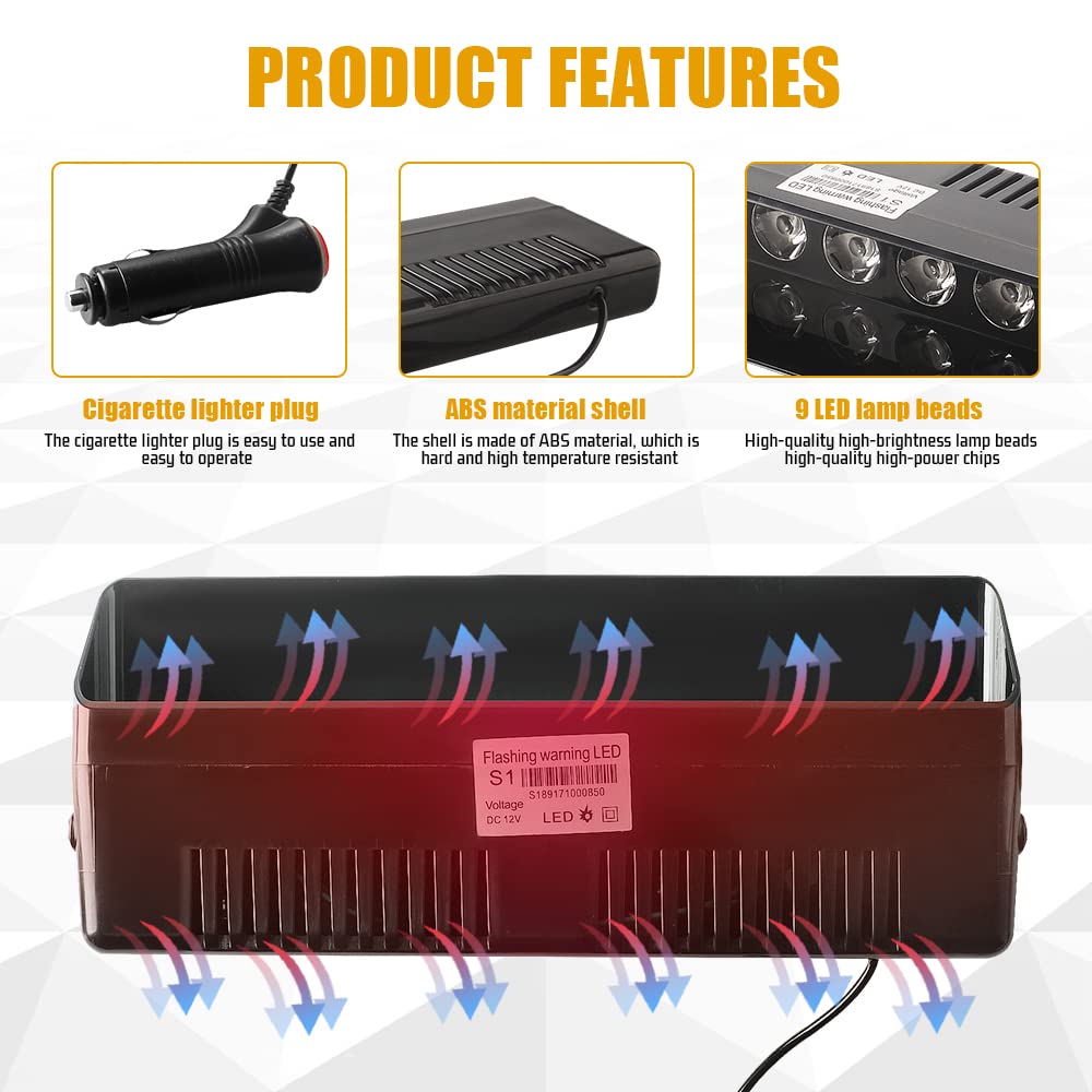 Barre lumineuse d'avertissement à LED, perles lumineuses super lumineuses 12 V 9 W avec ventouse Flash d'avertissement d'urgence pour les pare-brise intérieurs avant et arrière (rouge/blanc/bleu)