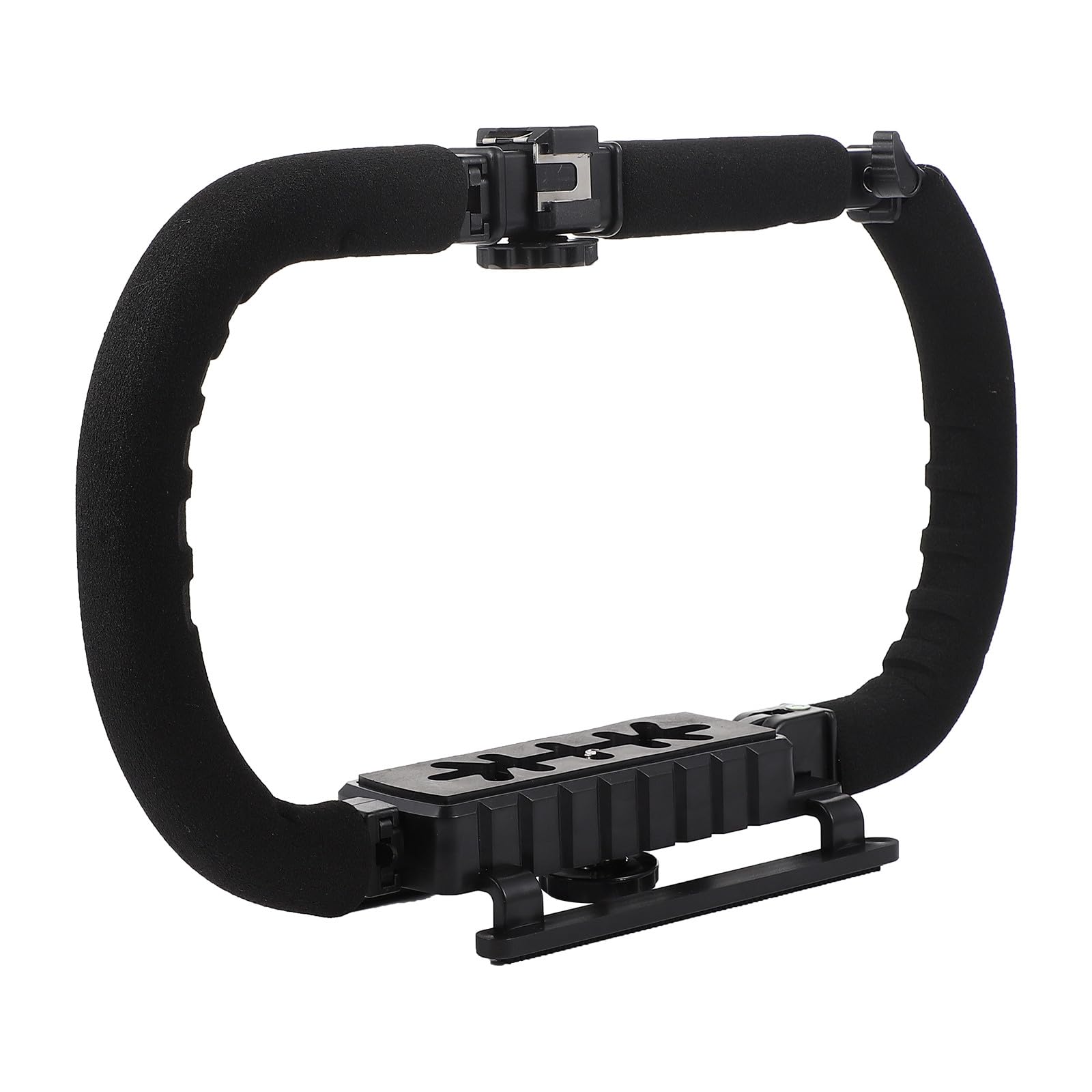 Stabilizzatore Manuale Pieghevole per Fotocamera Vite 1/4 | Nero, Impugnatura in Spugna, 3 Attacchi Hot Shoe, Supporto per Fotocamere Reflex e Smartphone