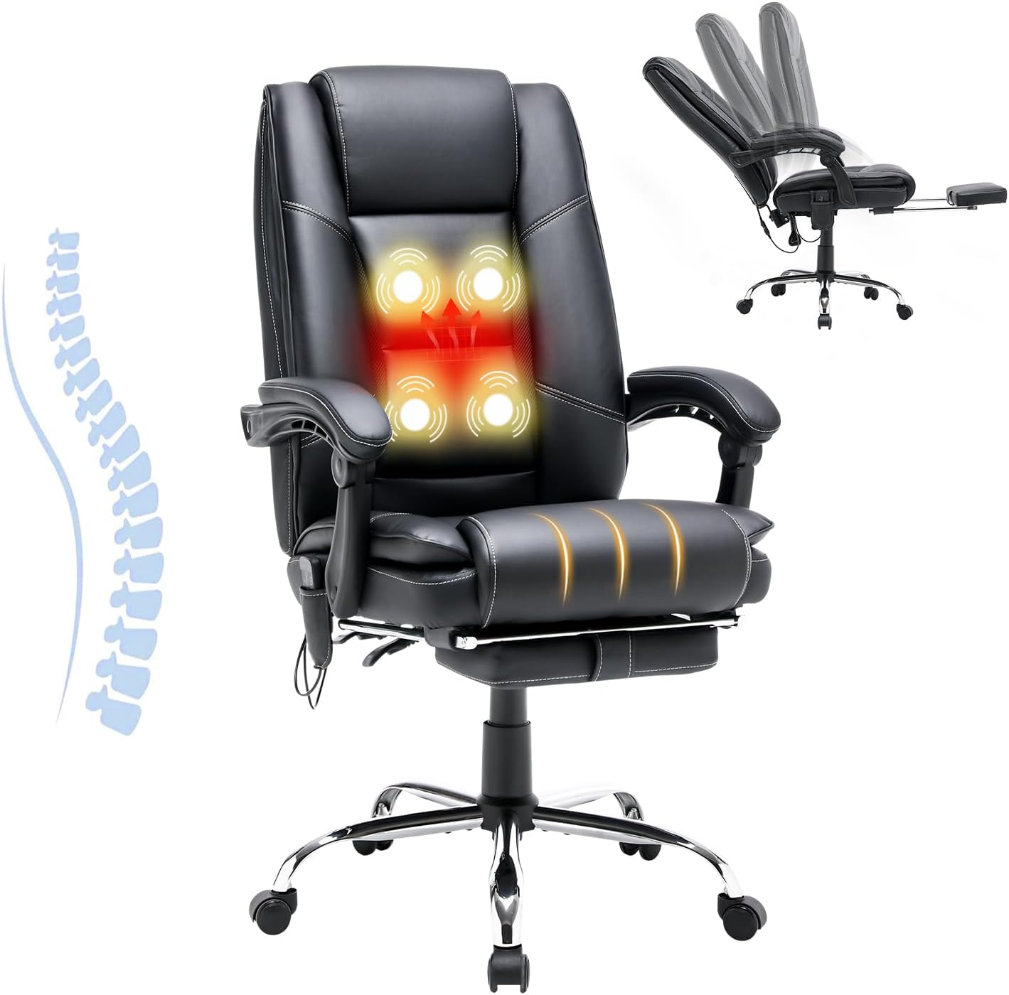 HOMREST Ergonomic Executive Office Chair with 4-Point Massage, Heated Reclining & Lumbar Support (Black)