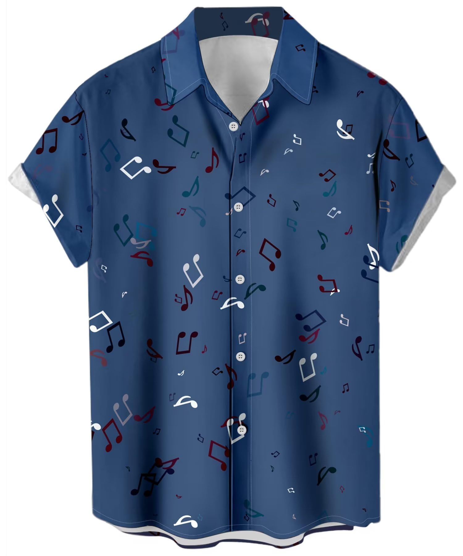 Lzzidou Men's Music Note-Navy Vintage Bowling Shirt 1950S Retro Rockabilly Style Short Sleeve Button Down Music Hawaiian Shirts, S