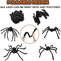 Vista 3 de Epesl Decoración de araña de Halloween para exteriores, araña negra peluda gigante de 10 pies, accesorios de araña falsa aterradora para Halloween