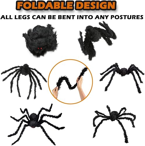 Miniatura 3 de Epesl Decoración de araña de Halloween para exteriores, araña negra peluda gigante de 10 pies, accesorios de araña falsa aterradora para Halloween
