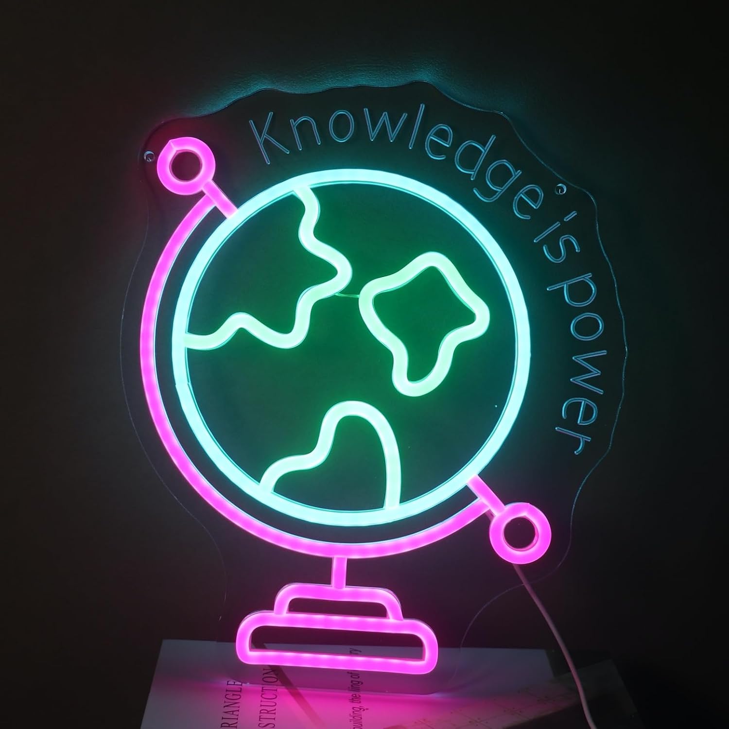 Nordstylee World Map Neon Light, 3D Globe LED Wall Sign in Pink Blue Green - Dimmable USB Powered Acrylic Light for Gaming Room, Kids Bedroom Decor, Cool Night Light Gift for Teens, Boys & Girls