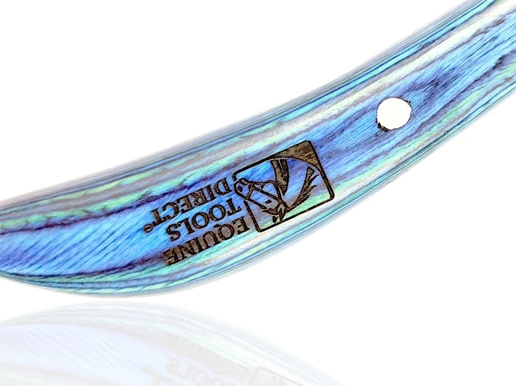 Curved Blade Hoof Knife, J2 420 Magnetic Stainless Steel, Left-Hand, Ergonomic Blue Handle, Professional Farrier Trimming Tool