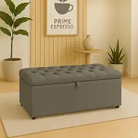 Puff Baú Pé De Cama 90 Cm Sued Capitone Armazenamento Quarto Decorativo Confortável(Cinza,Tampa Capitonê 4 cm De Altura)