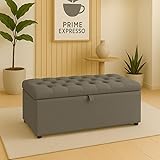 Puff Baú Pé De Cama 90 Cm Sued Capitone Armazenamento Quarto Decorativo Confortável(Cinza,Tampa Capitonê 4 cm De Altura)