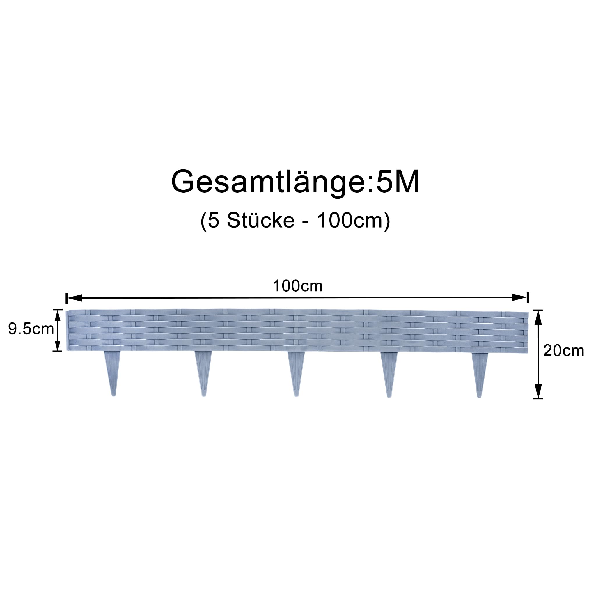 XMTECH Rasenkante 15m, Flexible Beetumrandung aus Kunststoff, Grau
