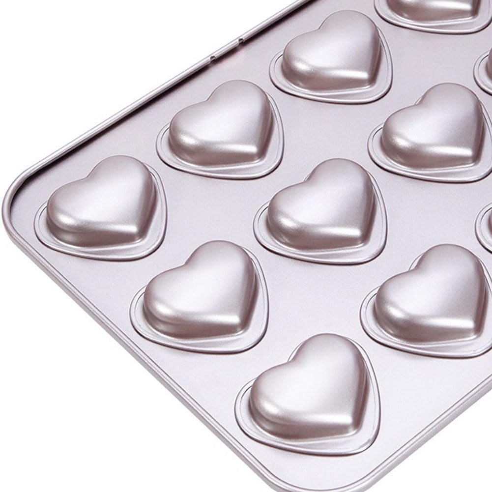 CANDeal Moule À Muffins En Forme De Cœur À 12 Cavités Pour Mini Gâteau Au Cœur, Plaque De Cuisson Antiadhésive Pour Four Madeleine, En Acier Au Carbone Robuste