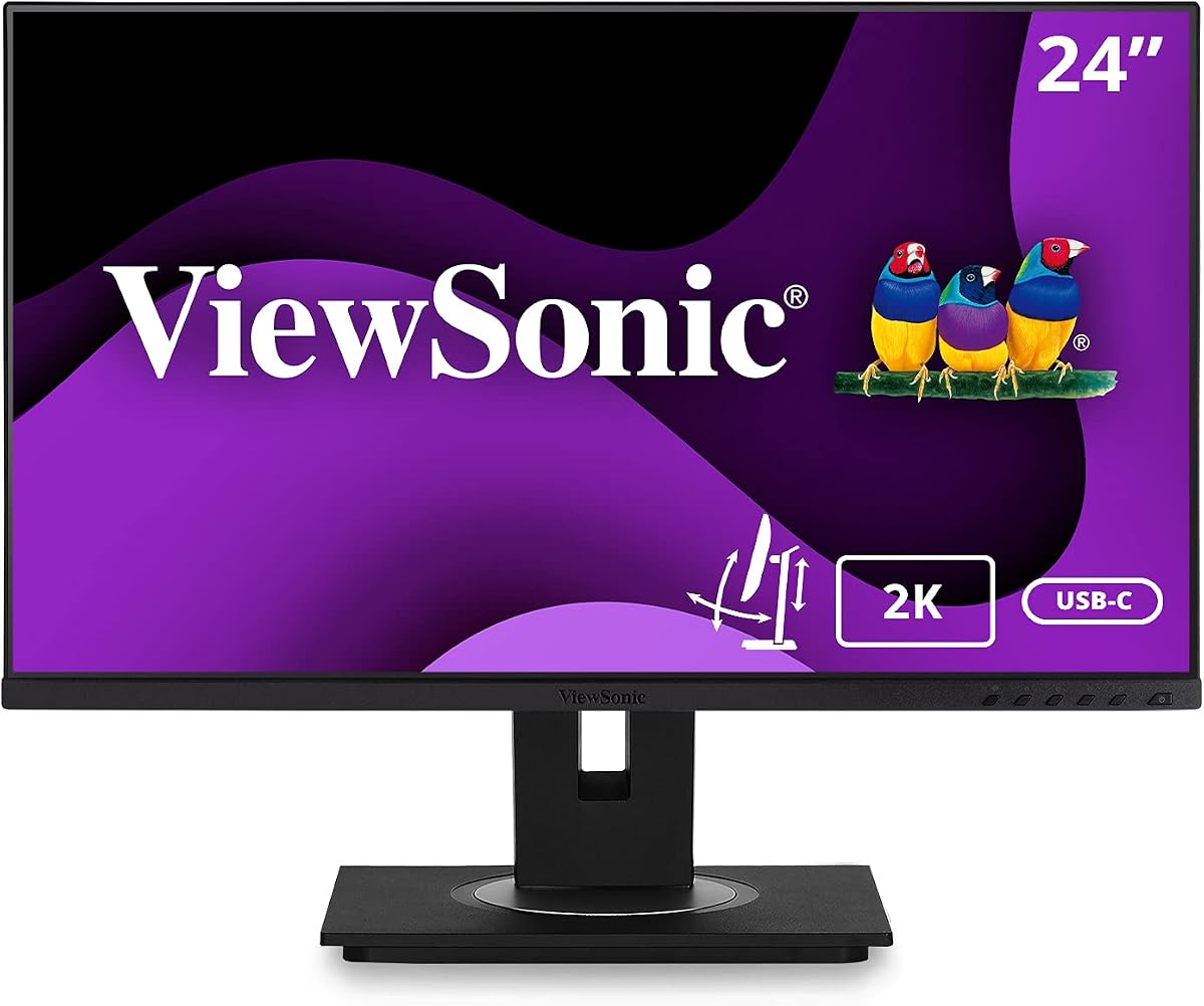 ViewSonic VG2455-2K Monitor IPS 1440p de 24 pulgadas con USB 3.1 tipo C HDMI DisplayPort y ergonomía de inclinación de 40 grados para el hogar y la oficina (renovado)