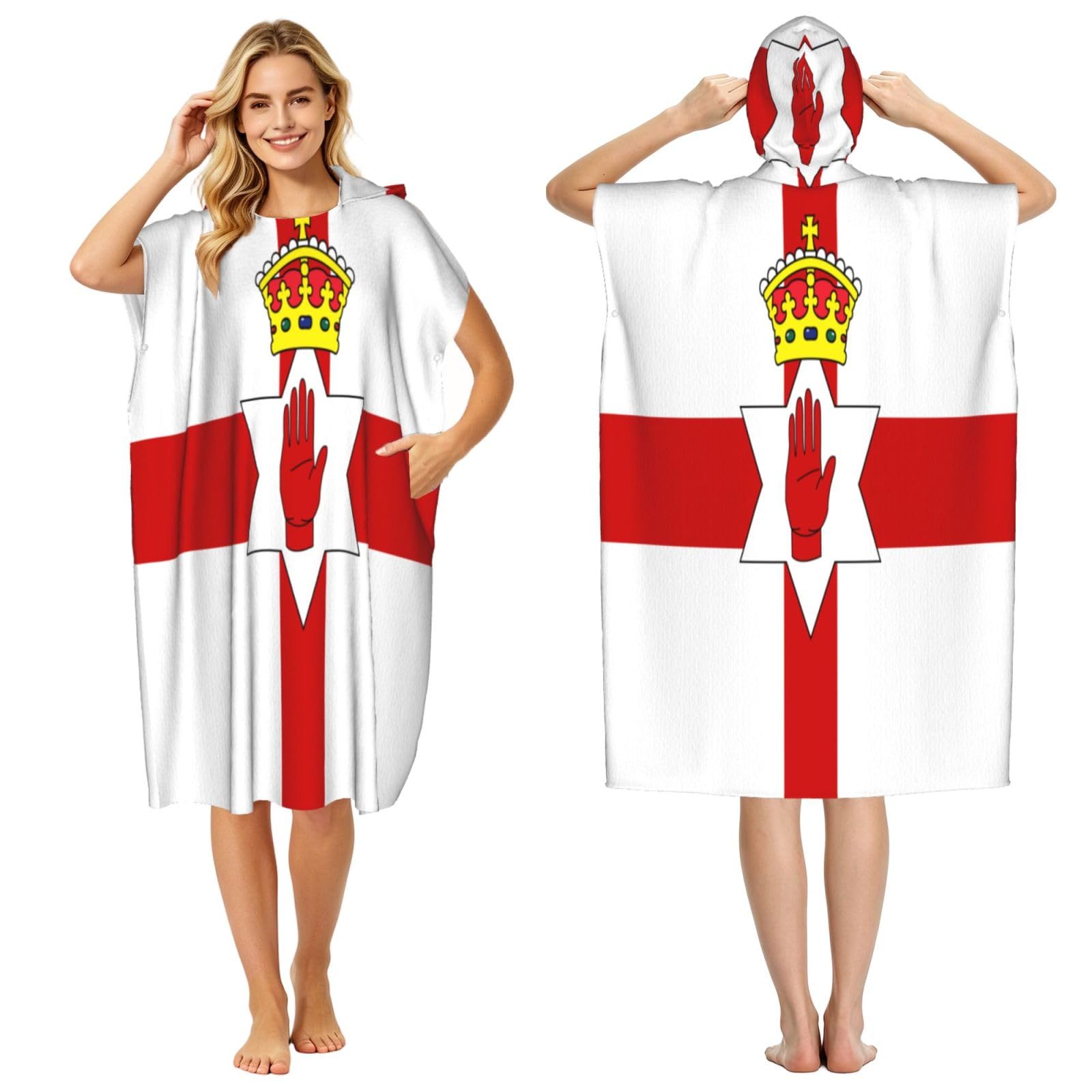 KLGRTJHK Flag Of Northern Ireland Adult Hooded Beach Poncho Towel 43"X35"