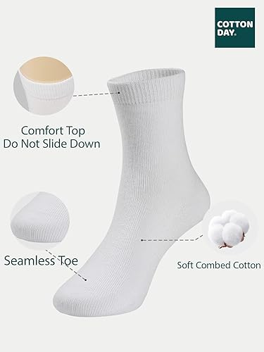Miniatura 2 de COTTON DAY Calcetines unisex de algodón suave para niños y niñas, con puntera sin costuras, color negro, blanco, gris, azul marino, paquete de 6