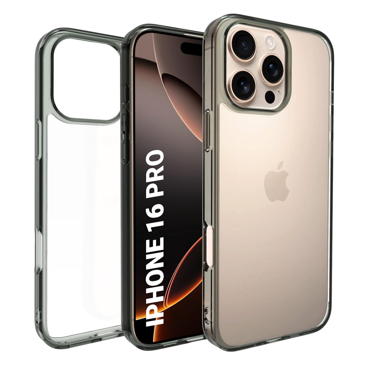 RIGGEAR Shockproof Clear Hybrid Armor for iPhone 16 Pro Case, iPhone 16 Pro Back Cover (Smoke Black Clear TPU Bumper + Crystal Clear PC) (B0DFHBG693) Amazon Price History, Amazon Price Tracker