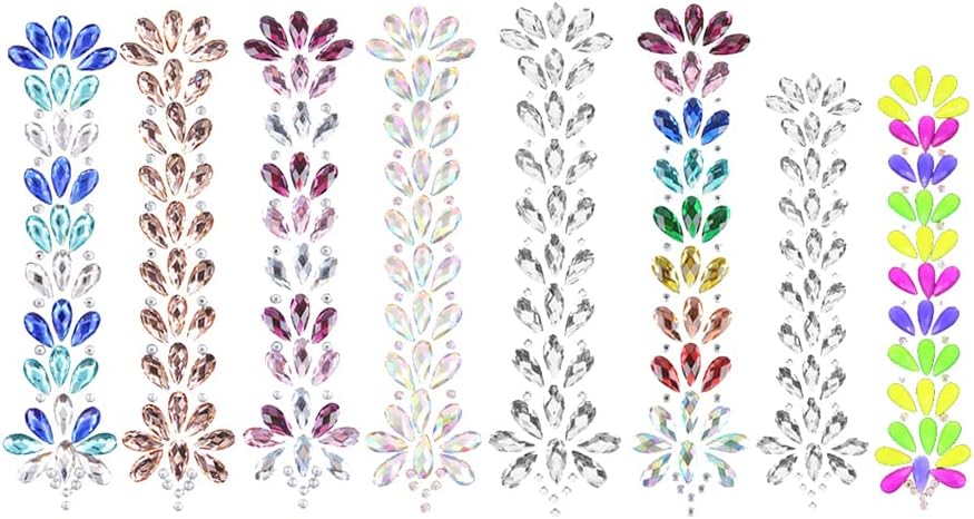 8 Sets Face Hair Gems Crystal Jewels Stickers Mermaid Rhinestone Glitter Tattoos Forehead Eyebrow Body Hair Decoration Gems for Girls Women Christmas Halloween Party