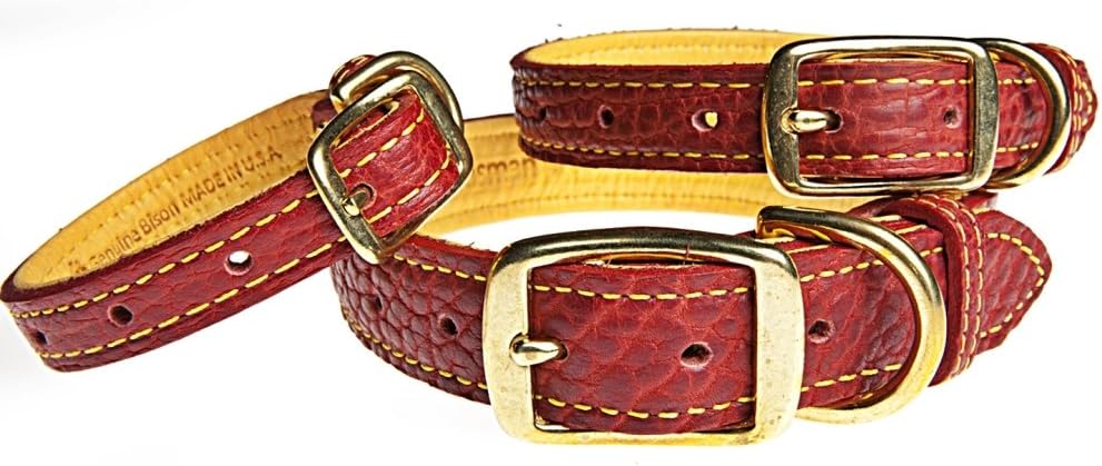 Tasman's Natural Pet Premium Tucson Bison Leather Dog Collar - Purple, Pink Lined, 13in