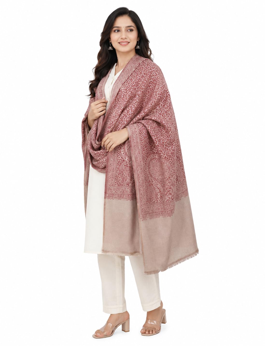 Women's Wool Blend Paisley Red-Beige Shawl for Winter-image-27