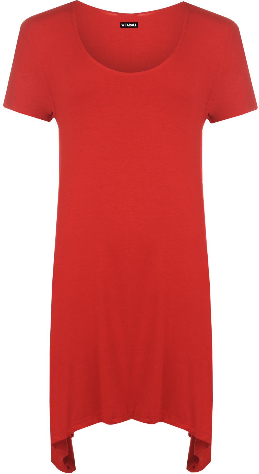 Wearall Women's Red New Dipped Hem Uneven Plain Short Sleeve Stretch T-Shirt Top 26/28