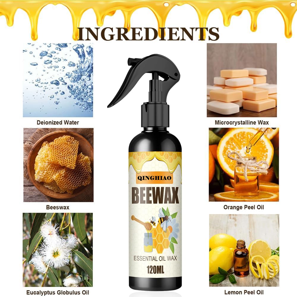 Aerosol de cera de abejas de micromolécula natural, cera de abejas en spray para pulir y limpiar muebles, cera de abejas multiusos para renovar el suelo de los muebles de madera (120 ml)