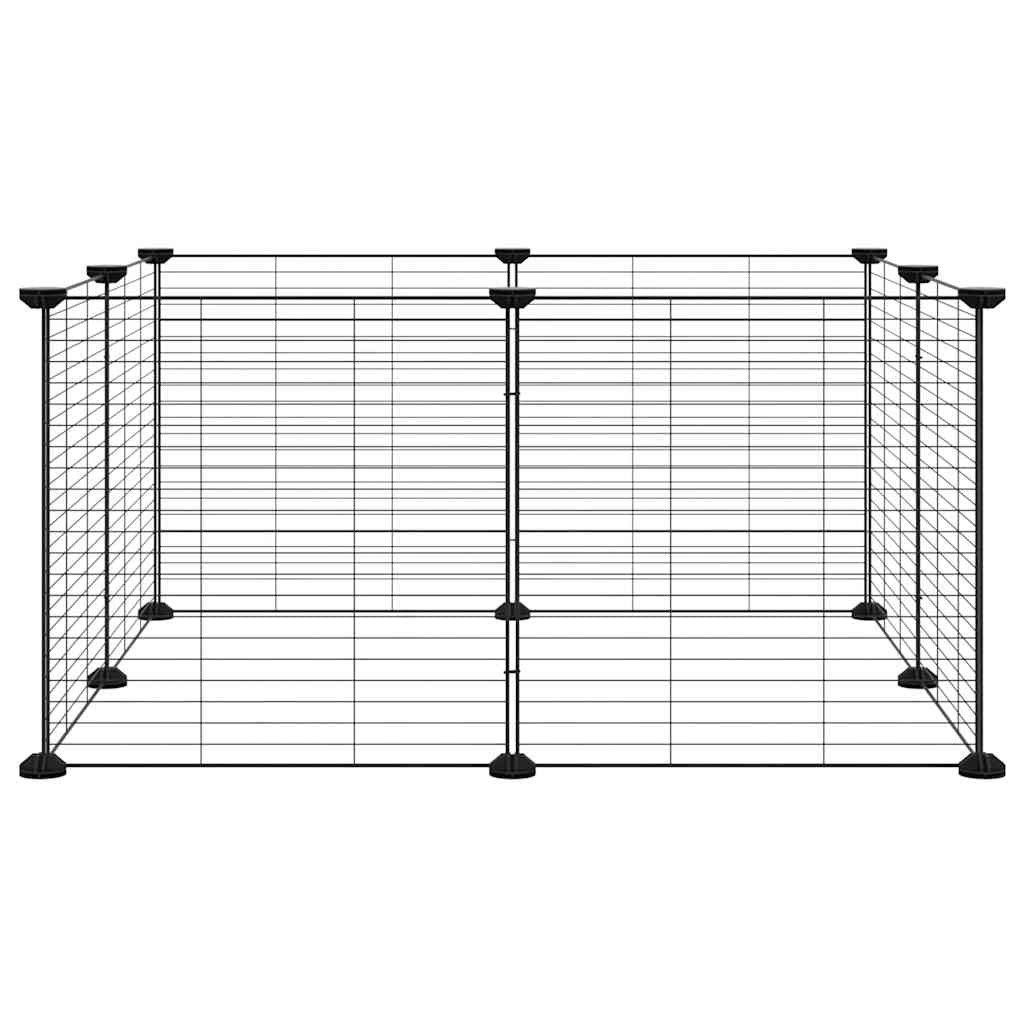 Gabbia per animali domestici a 8 pannelli, nera, in acciaio verniciato a polvere, 35 x 35 cm, 8 pannelli con connettore e protezione per pavimento, versatile recinto per conigli, porcellini