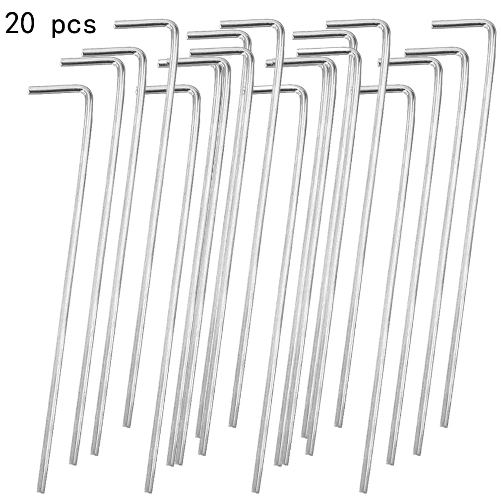 Tent Stakes BLLNDX 20PCS Galvanized Solid Steel L Shaped Tent Pegs, Rust Resistant Metal Hook, Garden Stakes for Plants and Landscaping, Camping Pegs for Anchoring Camping Tents