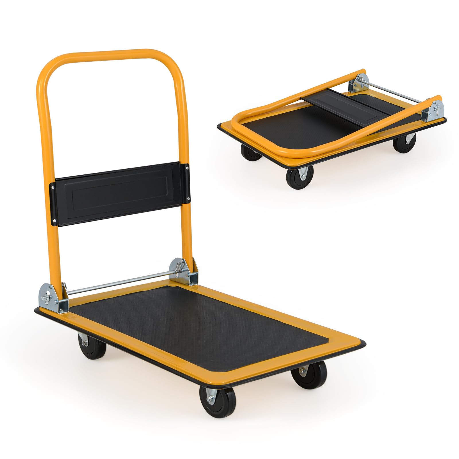 SOARS Carro de Plataforma, Carro Plegable con Rueda, Capacidad 150 KG, con Plataforma Antideslizante, 4 Ruedas, para Transporte, Manejo y Demenagement, 73 X 48 X 83 CM (Negro+Amarillo)