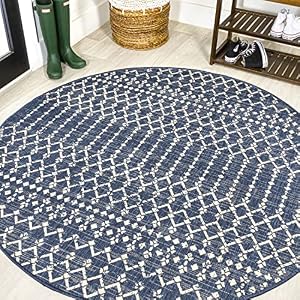 JONATHAN Y Moroccan Geometric Indoor Outdoor Round Area Rug 9 Ft Navy/Beige, Ourika Textured Weave for Backyard, Patio, Porch, Easy-Cleaning, High Traffic, Pet-Friendly, Non-Shedding (SMB108K-9R)