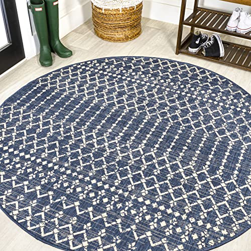JONATHAN Y Moroccan Geometric Indoor Outdoor Round Area Rug 9 Ft Navy/Beige, Ourika Textured Weave for Backyard, Patio, Porch, Easy-Cleaning, High Traffic, Pet-Friendly, Non-Shedding (SMB108K-9R) by JONATHAN Y - Used condition - US$65.15