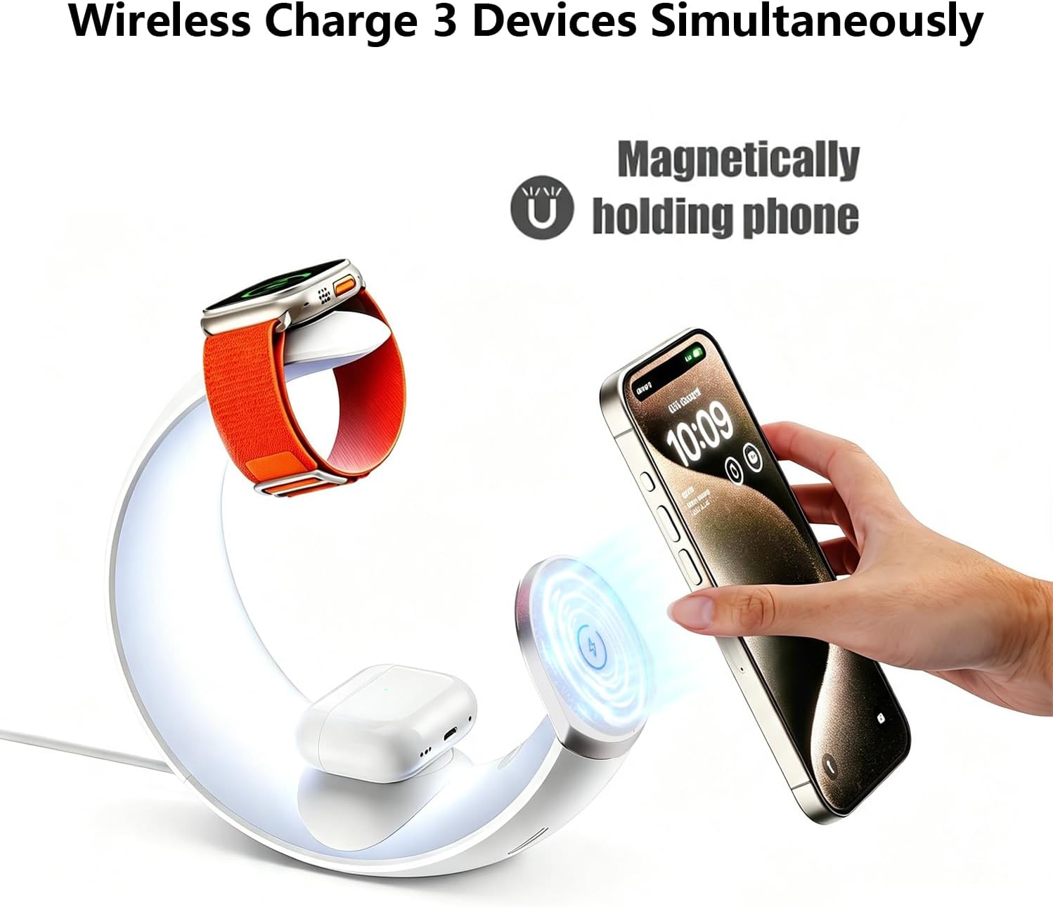 4-in-1 Magnetic Wireless Charger, RGB Night Light Moon Stand for iPhone image 2