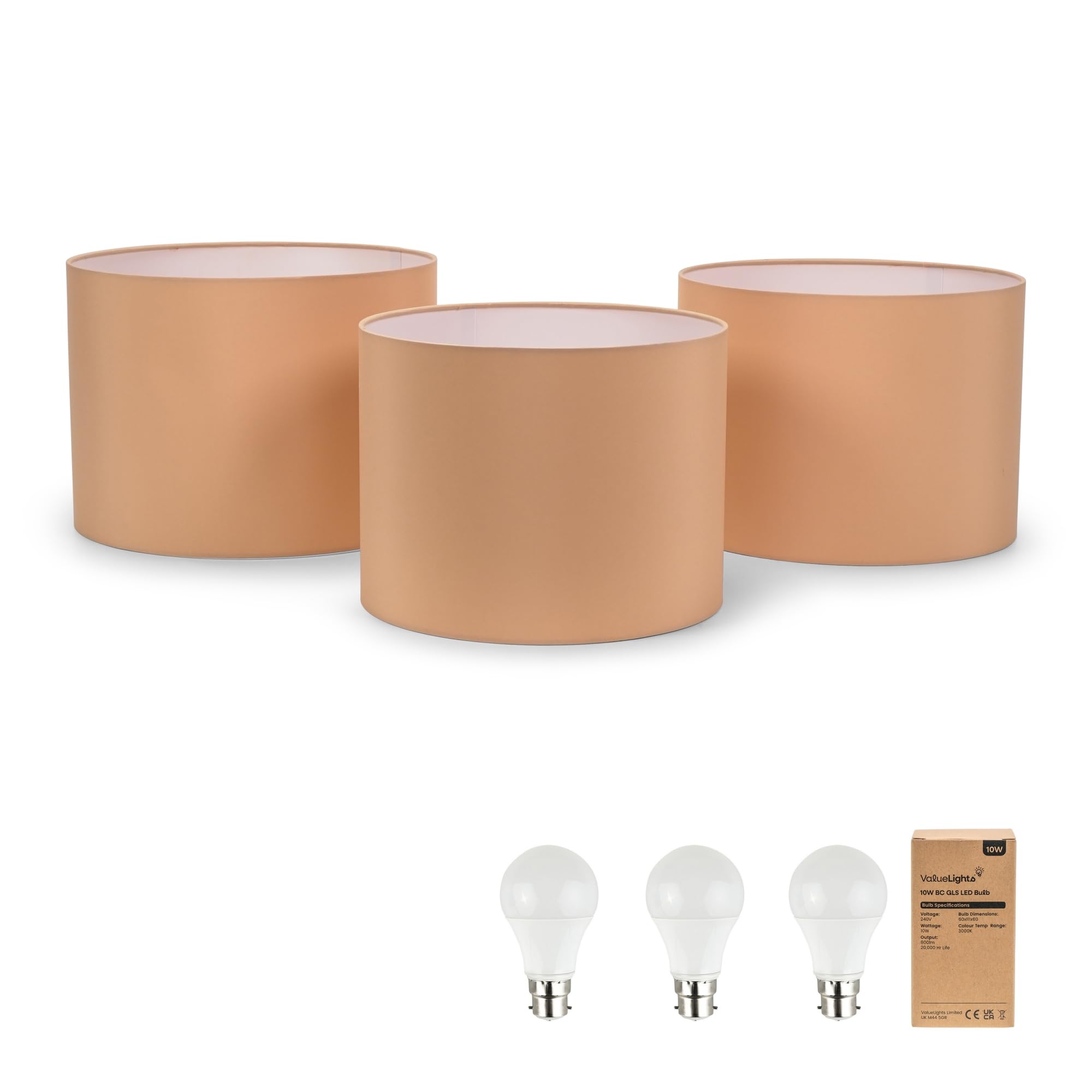 Valuelights Unisex Camel Torbery Set Of 3 Nesting Easy Fit Ceiling Light Lamp Shades W/ Bulbs In