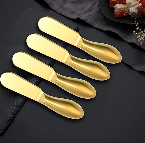 Miniatura 6 de Funland Juego de 14 cuchillos de queso dorado, esparcidores de queso de mármol, cortador de mantequilla con mini pinzas para servir, cucharas y