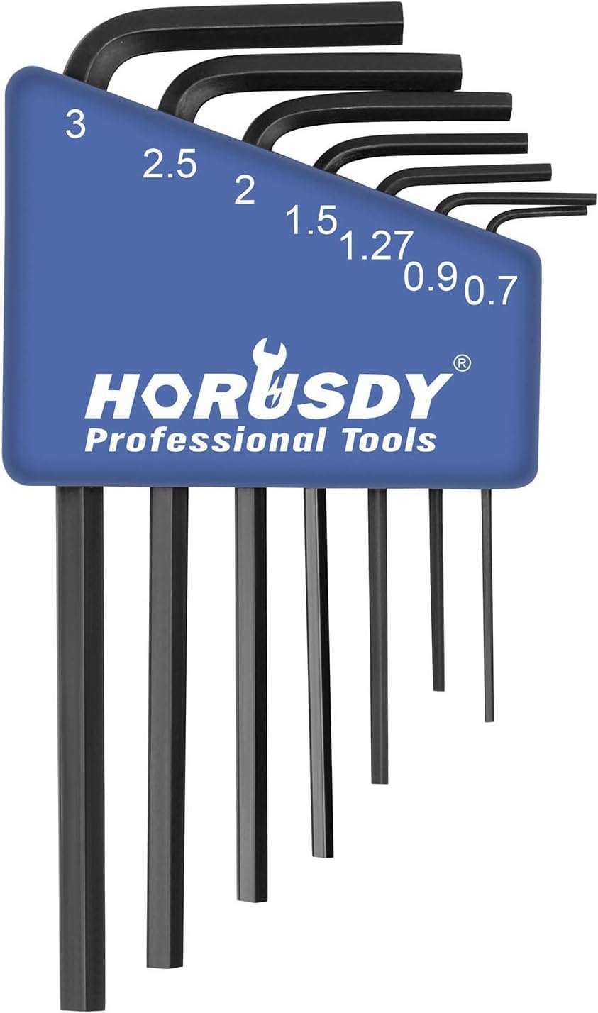 7-Piece Mini Hex Key Metric Set, L Shape Allen Wrench, 0.7mm, 0.9mm, 1.27mm, 1.5mm, 2mm, 2.5mm, 3mm, Cr-V