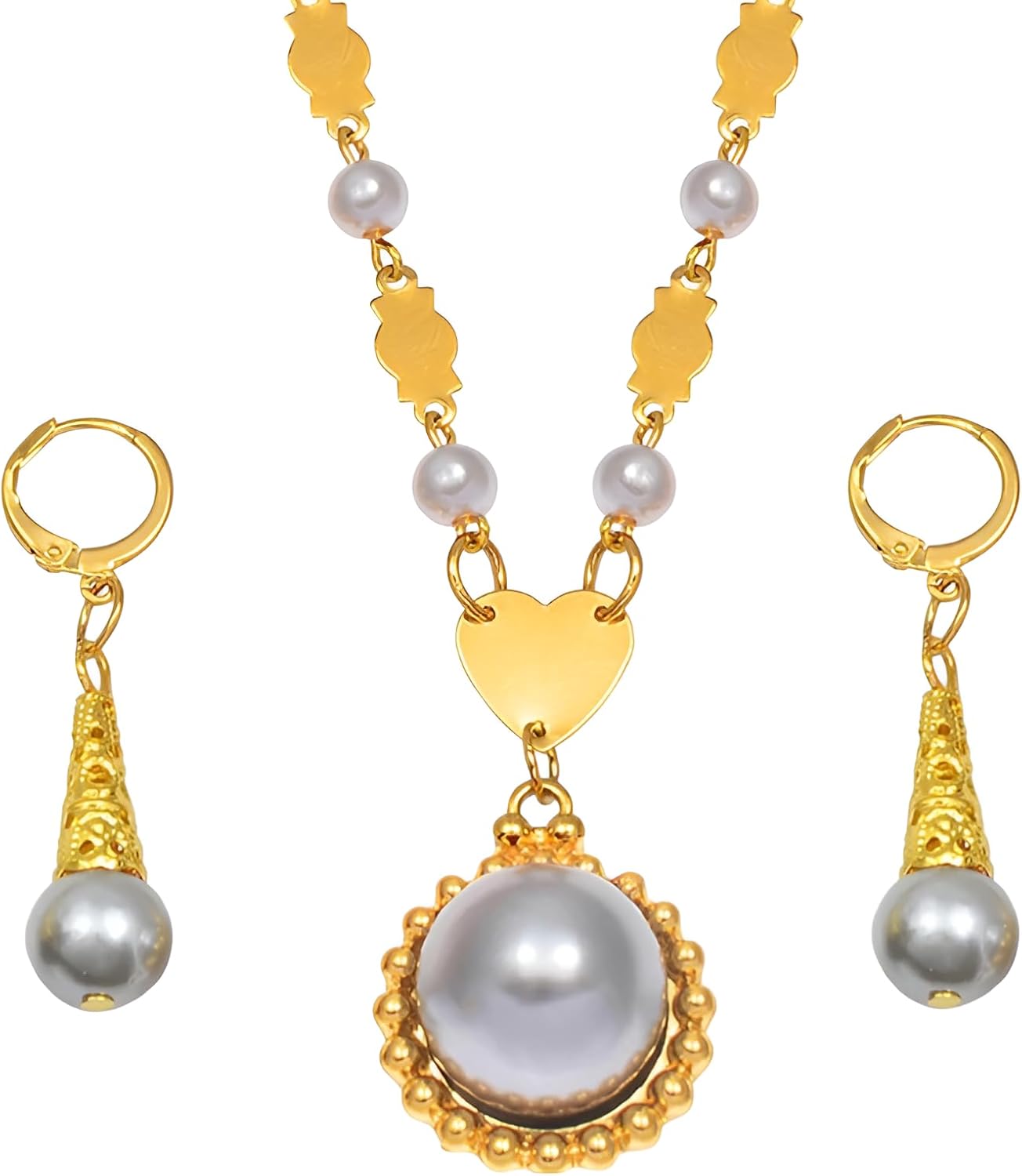 14K Filled Gold Hawaii Necklace And Earrings For Women, Marshall Pearl Pendant Ball Beads Necklaces Sets Colorful Stone Round Beads Chains, Hawaiian Necklaces Boho Necklaces