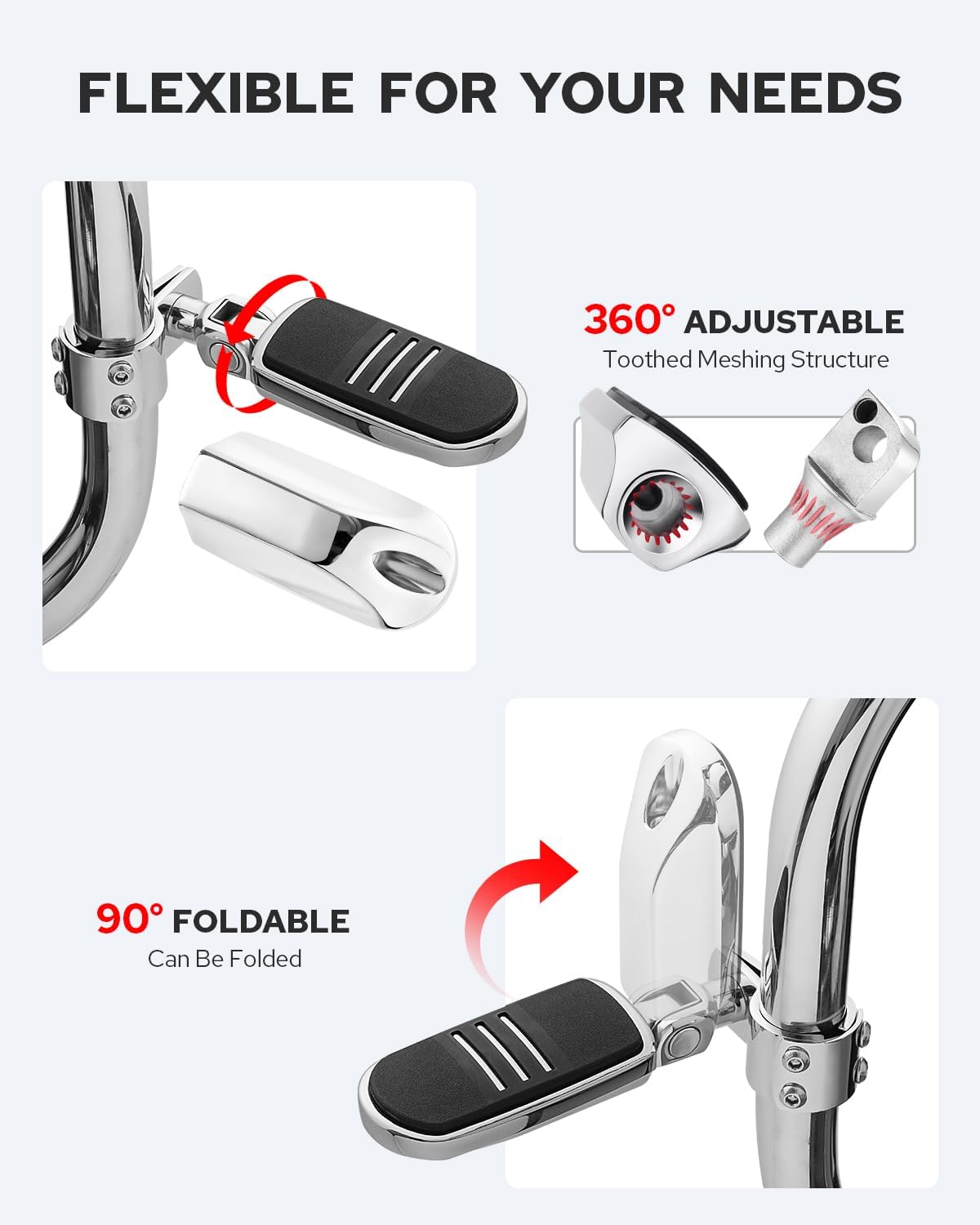 Benlari 3-Piece Highway Pegs with Mount Clamp Kit Motorcycle Footpegs 1-1/4in 32mm Fit for Harley Davidson for BMW for Honda for Suzuki for Kawasaki Engine Guards Crash Bars Style 01 Chrome