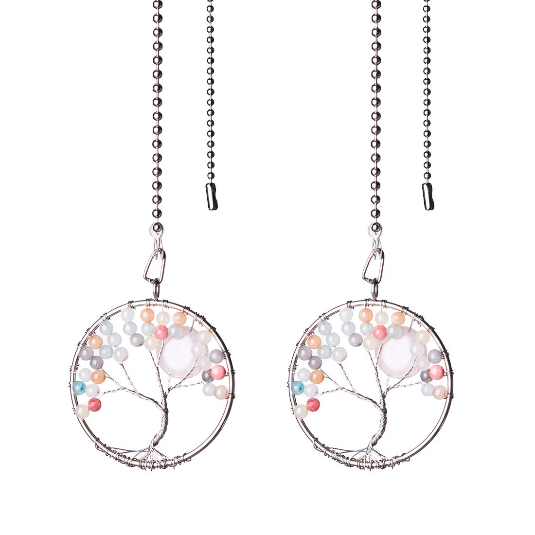 LONGSHENG Colorful Beads Tree of Life Fan Pull Chain Fan Light Replacement Extender Pull Chain, Pack of 2