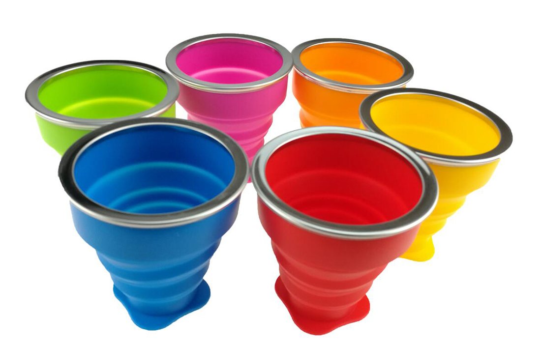 Winterworm Set di 6 tazze pieghevoli con coperchio, 170,1 g, in silicone, pieghevole, tazza da caffè, portatile, per campeggio, escursionismo, picnic