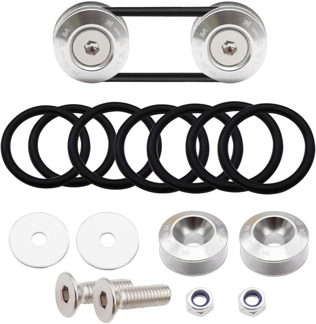 Taiss Bumper Quick Release(Silver),Front Rear Bumper Holders Quick Release Kit(4 Quick Release Tabs with 12 O-Rings),with Washer and Stainless Steel Screws,Compatible with Car GM Bumper