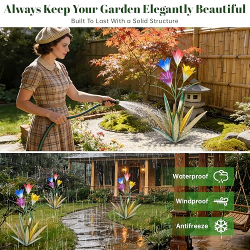 Image of TOMBABY 32.28 Inch Metal Agave Plant Outdoor Decoration Lily Mexican Yard Art Garden Gift Home Decor Hand Painted Metal Agave Garden Yard Statue (2pc, Grass Green)