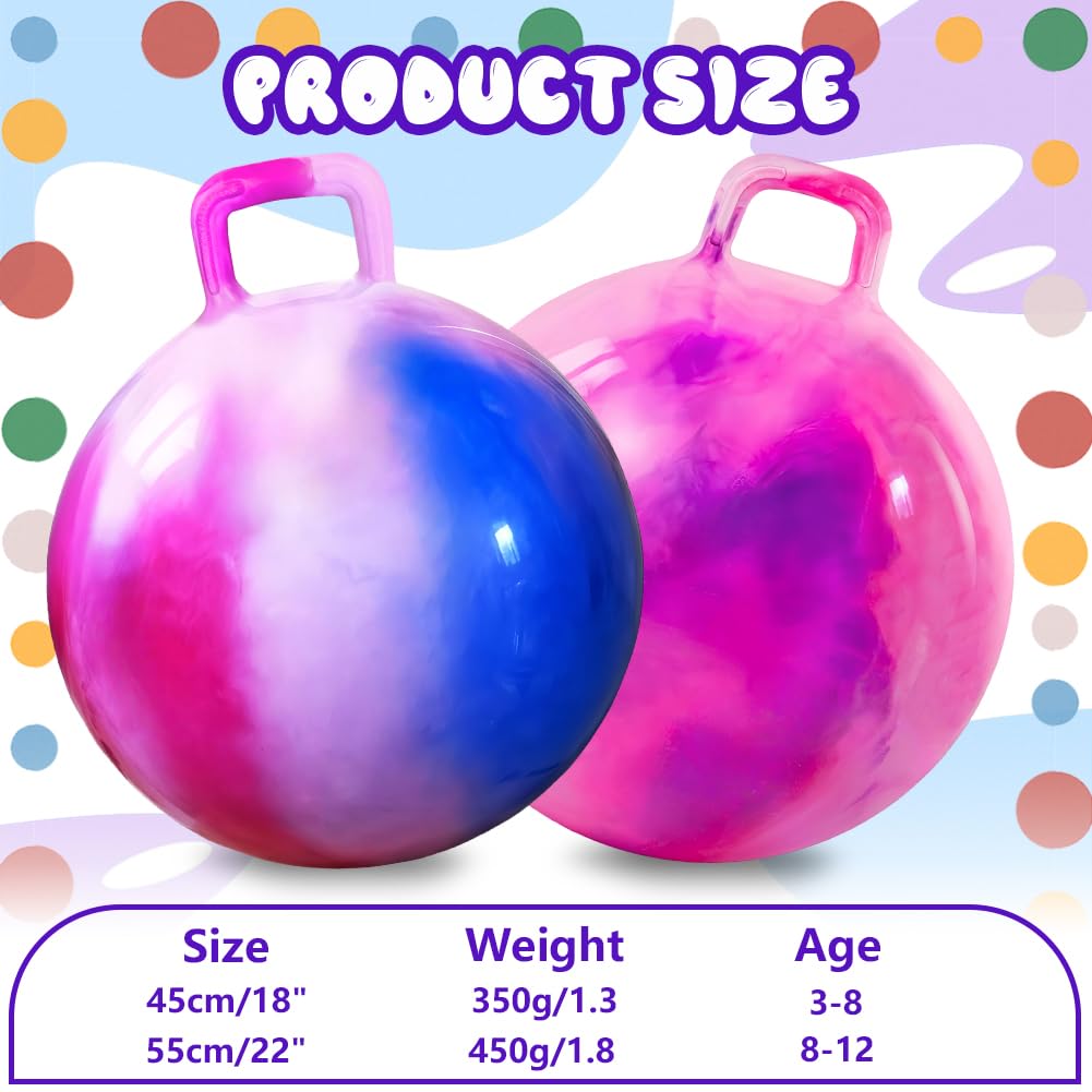 AMFUN Space Hopper,18 Inches Hopper Ball for Kids Age 3-12,Jumping Ball with Handle,Inflatable Hopper Ball with Pump for Boys Girls Age 3 and up Outdoor Garden Game(Pink Blue) - Image 2