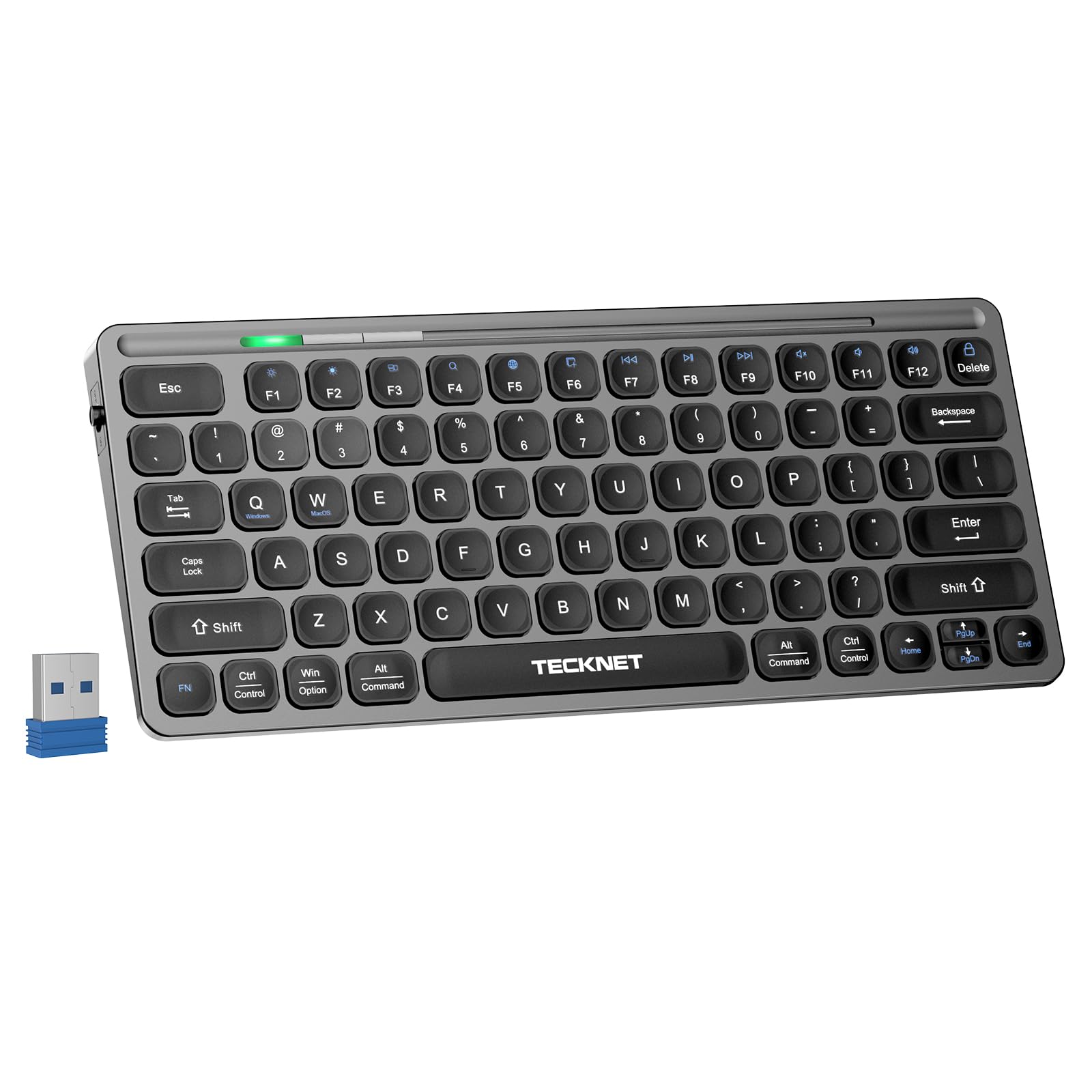 TECKNET 2.4G Small Wireless Keyboards, Mini Keyboard Compact Wireless Keyboard with Media Hotkeys for Computer Laptop, PC, Windows, Mac