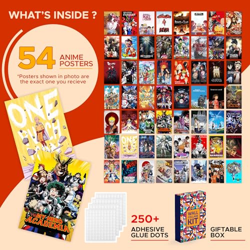 Image of CodersParadise Aesthetic 54 Pcs Mix Anime Wall Collage Kit Posters - 4 x 6 Inches Self Adhesive Posters - Multicolor