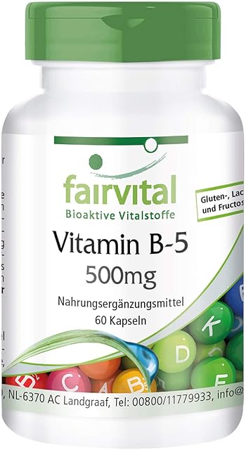 Vitamin B5 500mg - Vegan - HIGH Dosage - 60 Capsules - pantothenic Acid