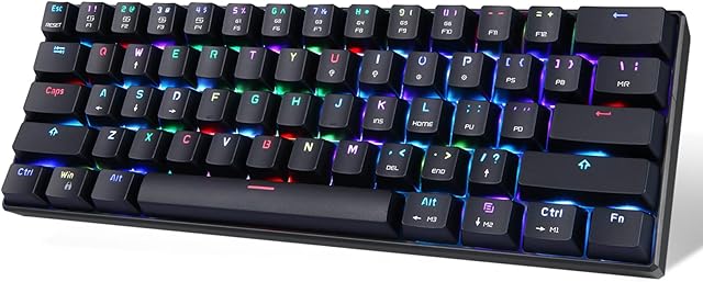 Motospeed 60% Mechanical Keyboard Portable 61 Keys RGB LED Backlit Type-C USB Wired Office/Gaming Keyboard for Mac, Android, WindowsBlue Switch