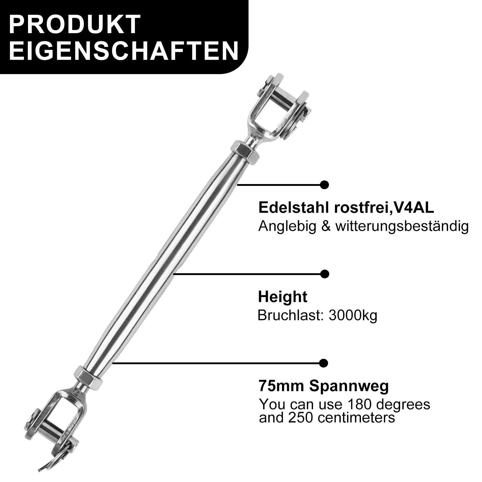 Jognee 2 M6 Wantenspanner Aus 304 Edelstahl – 160–230 Mm, Silber, Für Sonnensegel, Markisen, Segelboot & Drahtseile
